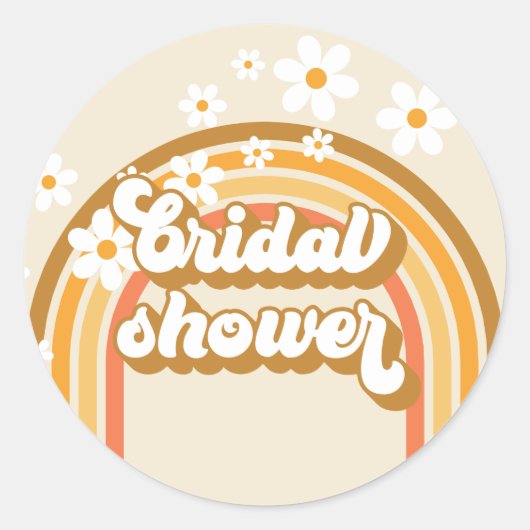 Retro Regenboog Madelief Bruiloftsshowers Ronde Sticker (Voorkant)