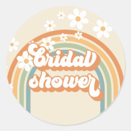 Retro Regenboog Madelief Bruiloftsshowers Ronde Sticker
