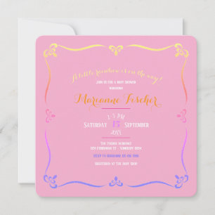 Retro Regenboog Meisje Baby Shower Uitnodiging