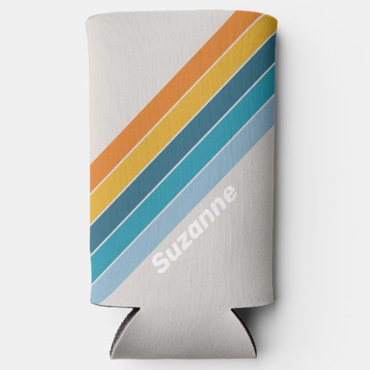 Retro Regenboog met naam Seltzer Blikjeskoeler (Voorkant)