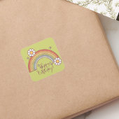 Retro Regenboog Modern Gelukkige Verjaardag Vierkante Sticker