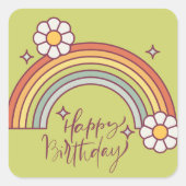 Retro Regenboog Moderne Gelukkige Verjaardag Vierkante Sticker (Voorkant)