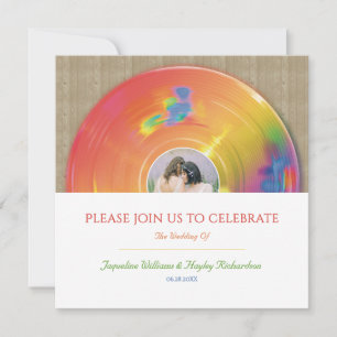 Retro Regenboog Muziek Vinyl Huwelijk Kaart
