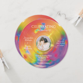 Retro Regenboog Muziek Vinyl Huwelijksceremonie Kaart