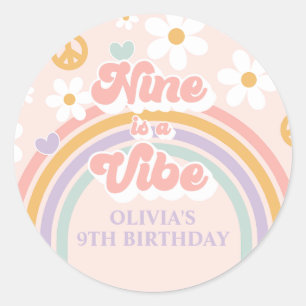 Retro Regenboog Negen is een Vibe 9e Verjaardag Ronde Sticker