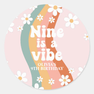 Retro Regenboog Negen is een Vibe Daisy 9e Verjaar Ronde Sticker