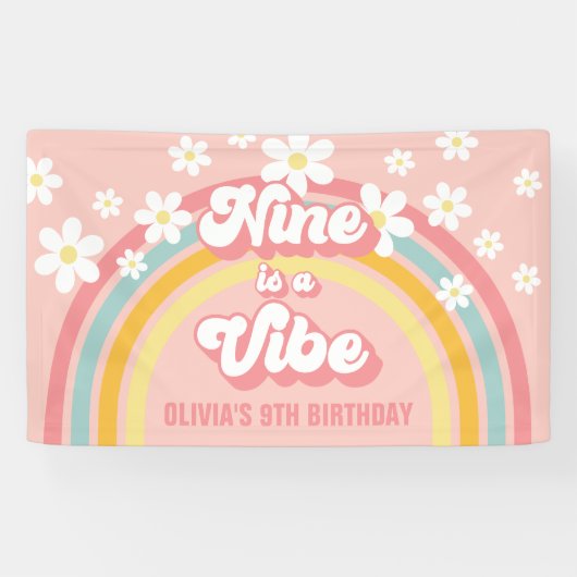 Retro Regenboog Negen is een Vibe Groovy 9e Verjaa Spandoek (Horizontaal)