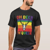 Retro Regenboog Oh Herten Ik ben Queer Lesbisch Ho T-shirt (Voorkant)