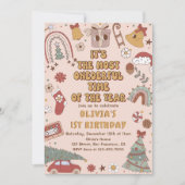 Retro Regenboog Onederful Kerstmis 1e Verjaardag Kaart (Voorkant)