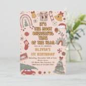 Retro Regenboog Onederful Kerstmis 1e Verjaardag Kaart (Staand voorkant)