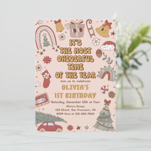 Retro Regenboog Onederful Kerstmis 1e Verjaardag Kaart (Staand voorkant)