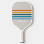 Retro regenboog over striping met naam pickleball paddle (Achterkant)