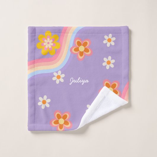 Retro Regenboog paarse kinderen Bad Handdoek (Wasdoekje)