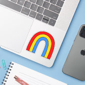 Retro regenboog primaire kleuren sticker (Laptop met iPhone)