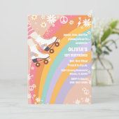 Retro Regenboog Roller Schaats Verjaardag Kaart (Staand voorkant)