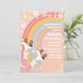 Retro Regenboog Roller Skates Uitnodiging (Staand voorkant)