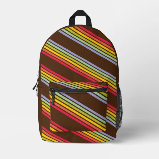 Retro Regenboog Streep Bruin  Bedrukte Rugzak (Voorkant)