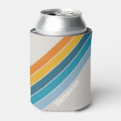 Retro Regenboog Strepen met Naam Blikjeskoeler (Blikje Voorkant)