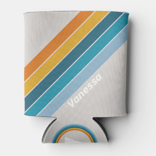 Retro Regenboog Strepen met Naam Blikjeskoeler (Voorkant)