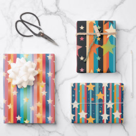 Retro Regenboog Strepen & Sterren Kleurrijk Ontwer Inpakpapier Vel