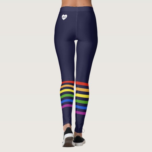 Retro Regenboog Stripes Marine Blauw Monogrammed H Leggings (Achterkant)