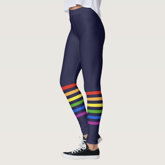 Retro Regenboog Stripes Marine Blauw Monogrammed H Leggings (Links)