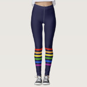 Retro Regenboog Stripes Marine Blauw Monogrammed H Leggings (Voorkant)