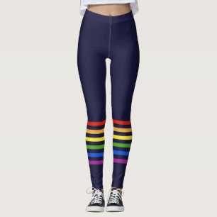 Retro Regenboog Stripes Marine Blauw Monogrammed H Leggings