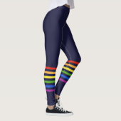 Retro Regenboog Stripes Marine Blauw Monogrammed H Leggings (Rechts)