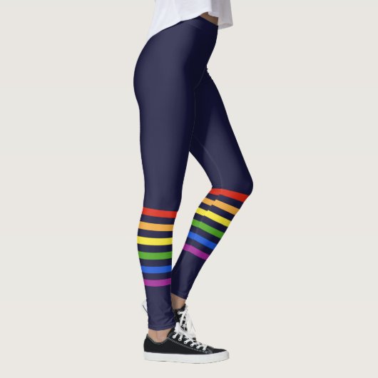 Retro Regenboog Stripes Marine Blauw Monogrammed H Leggings (Rechts)