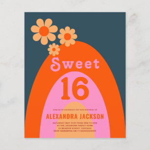 Retro Regenboog Sweet 16 Verjaardagsfeest Budget Flyer