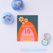 Retro Regenboog Sweet 16 Verjaardagsfeestbudget Flyer (Enkel)
