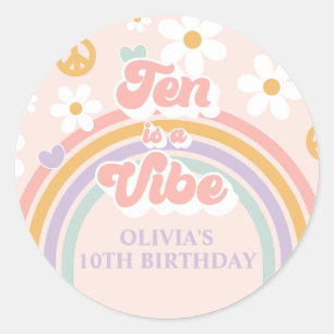 Retro Regenboog tien is een Vibe 10e Verjaardag Ronde Sticker
