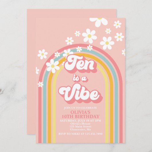 Retro Regenboog Tien is een Vibe Groovy 10e Verjaa Kaart (Voorkant / Achterkant)