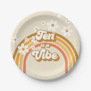 Retro Regenboog Tien is een Vibe Groovy 10e Verjaa Papieren Bordje