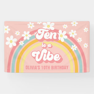 Retro Regenboog Tien is een Vibe Groovy 10e Verjaa Spandoek