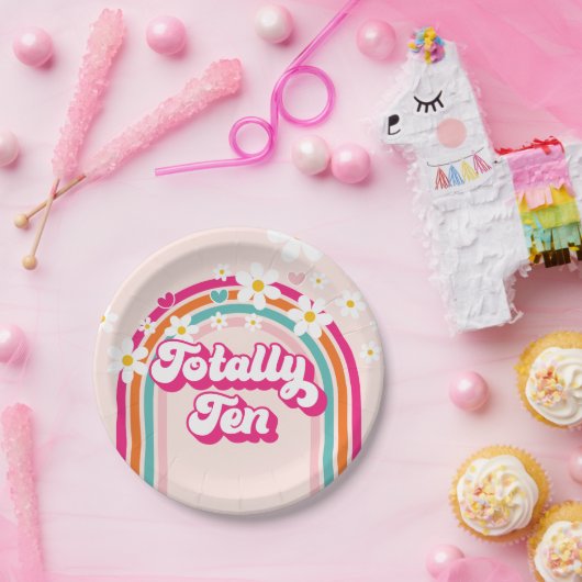 Retro regenboog totaal tien 10e verjaardag papieren bordje (Feest)