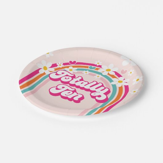 Retro regenboog totaal tien 10e verjaardag papieren bordje (Gekanteld)