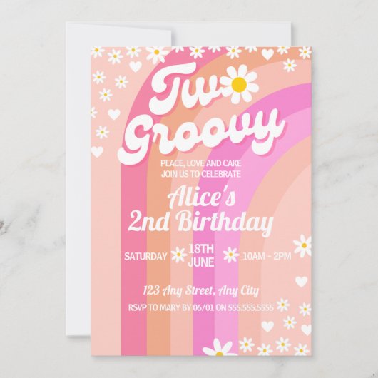 Retro Regenboog Twee Groovy 2e Verjaardag Kaart (Voorkant)