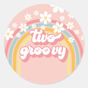 Retro Regenboog Twee Groovy 2e Verjaardag Ronde Sticker