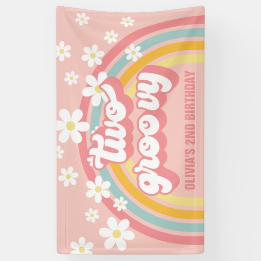 Retro Regenboog Twee Groovy 2e Verjaardag Spandoek (Verticaal)