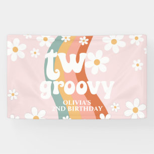Retro Regenboog Twee Groovy Daisy 2de Spandoek