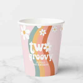 Retro Regenboog Twee Groovy Madeliefje Papieren Bekers