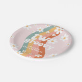 Retro Regenboog Twee Groovy Madeliefje Papieren Bordje (Gekanteld)