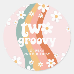Retro Regenboog Twee Groovy Madeliefje Ronde Sticker