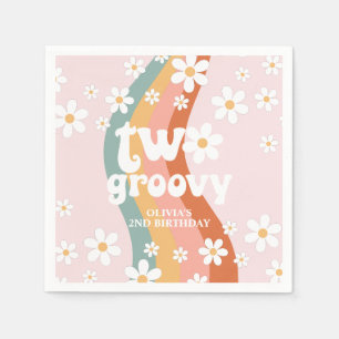 Retro Regenboog twee Groovy Madeliefje Servet