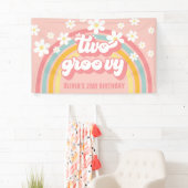 Retro Regenboog Two Groovy 2de Verjaardag Spandoek (Insitu)