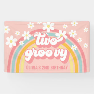 Retro Regenboog Two Groovy 2de Verjaardag Spandoek