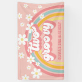 Retro Regenboog Two Groovy 2de Verjaardag Spandoek (Verticaal)