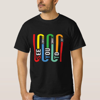 Retro Regenboog Typografie T-Shirt, Zwarte T-shirt
